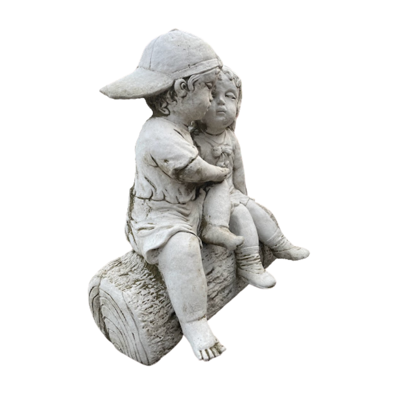 Boy & Girl On Log Statue Mo's Garden Ornaments