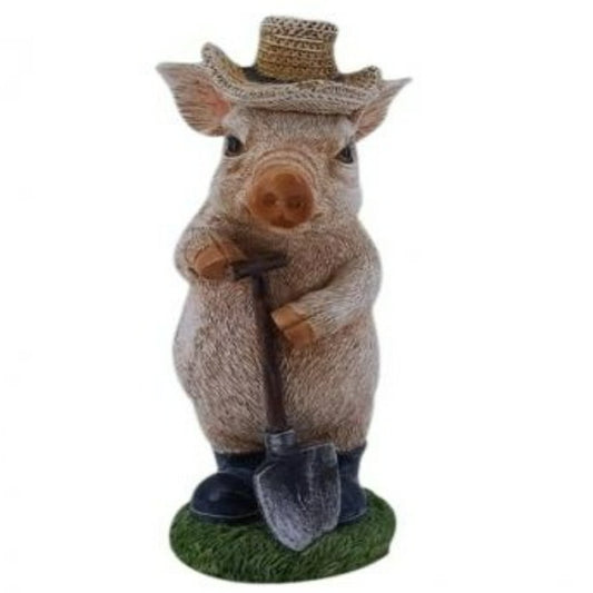 Farmer Pig with Shovel Statue Statue
