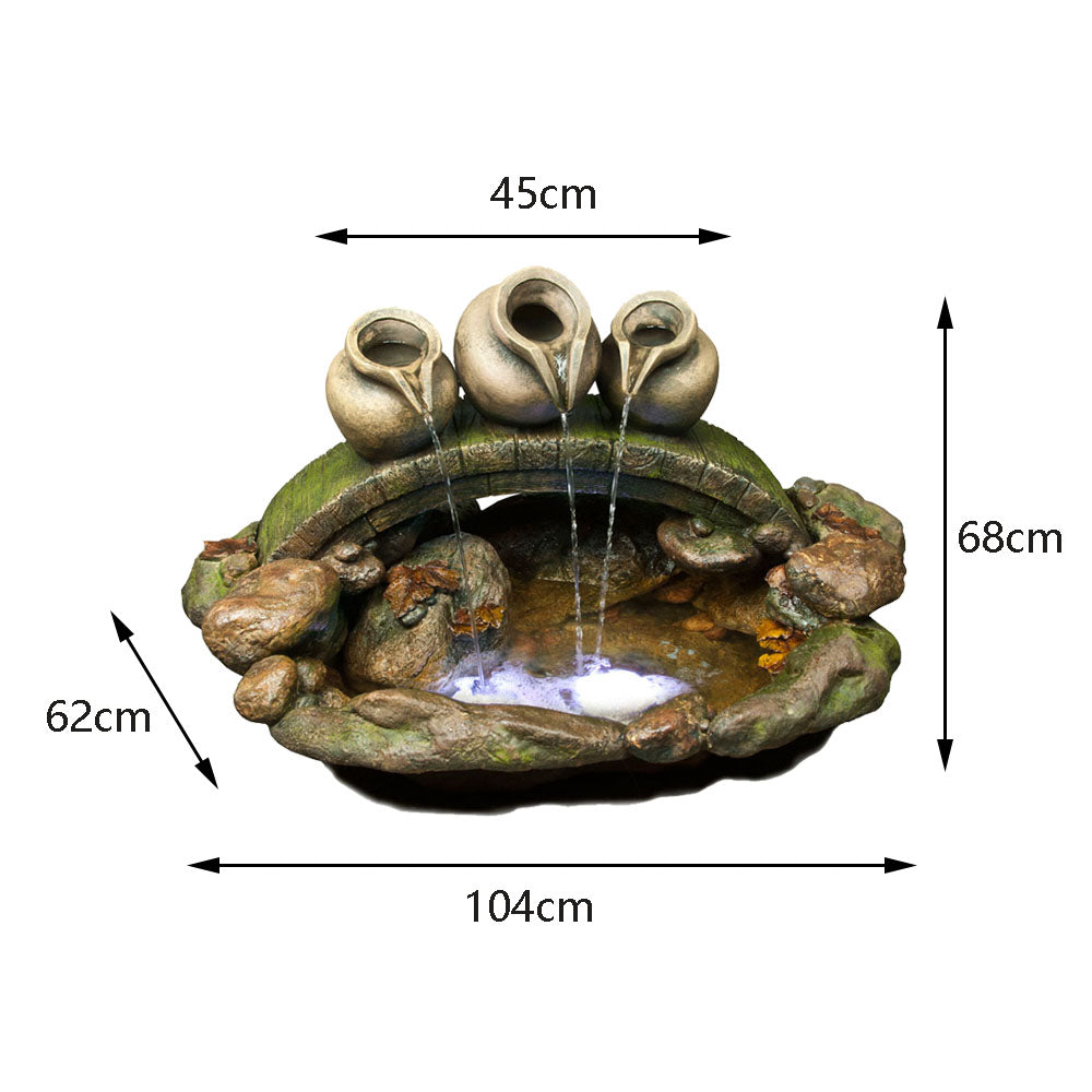 Triple Urn Bridge Fountain Water Feature