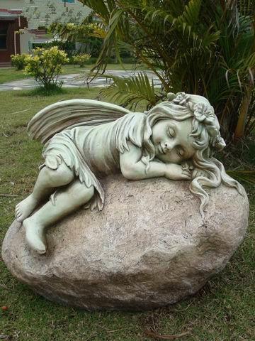 Fairy Resting on Rock Statue Statue Courtyard Living