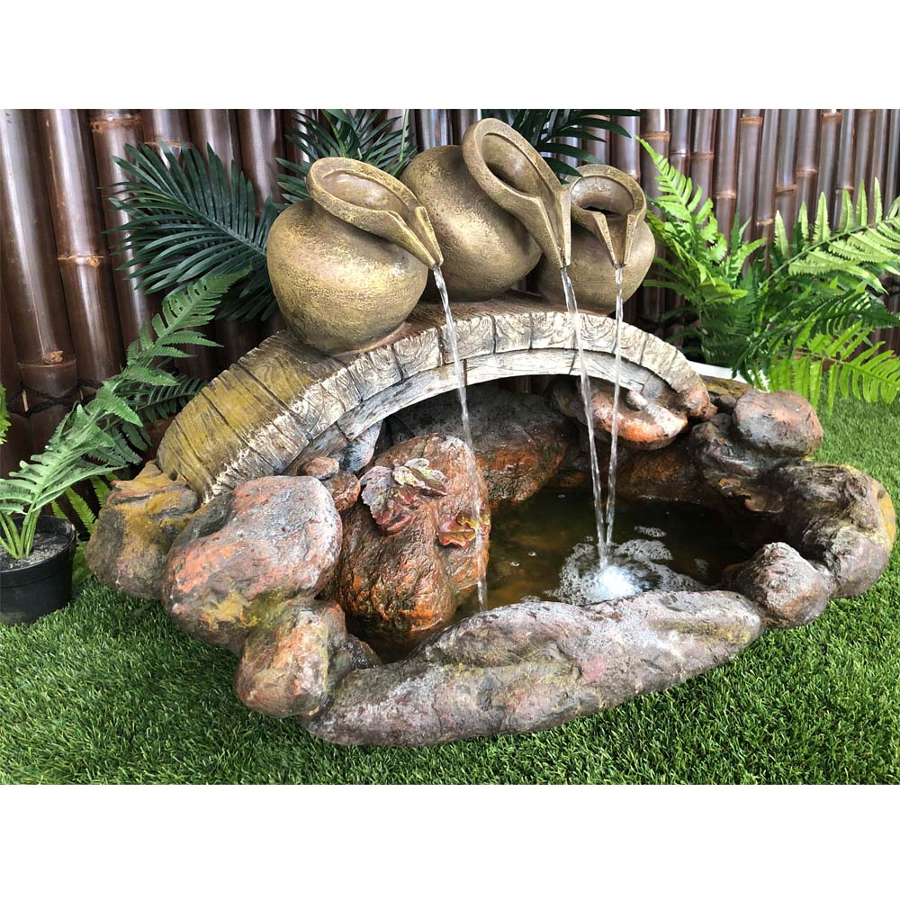Triple Urn Bridge Fountain Water Feature