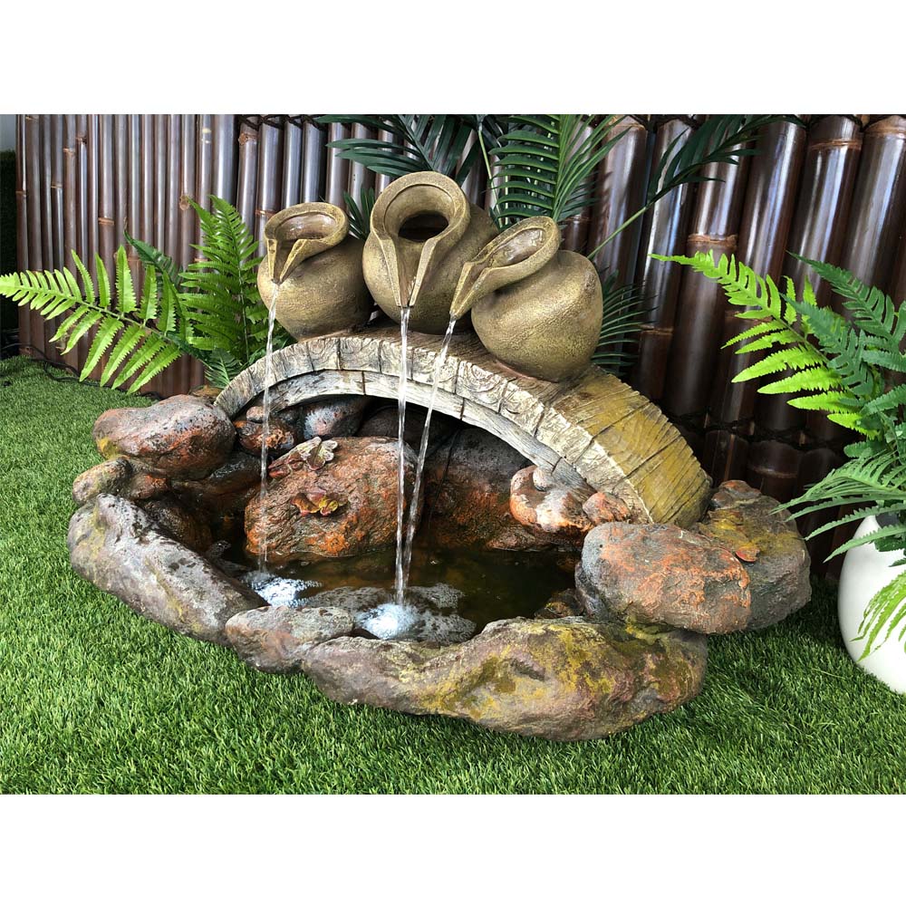 Triple Urn Bridge Fountain Water Feature