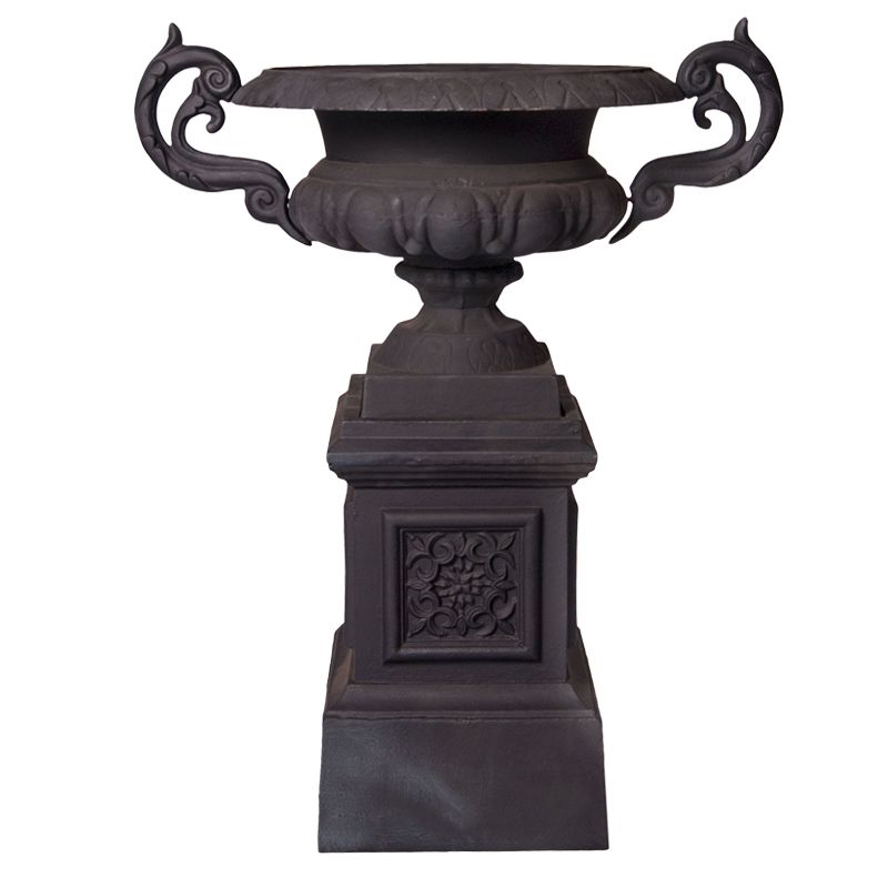 Cast Iron Campana Urn & Pedestal Urn and Pedestal Black 