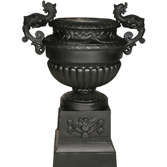 Cast Iron Drakos Urn & Pedestal Urn and Pedestal  