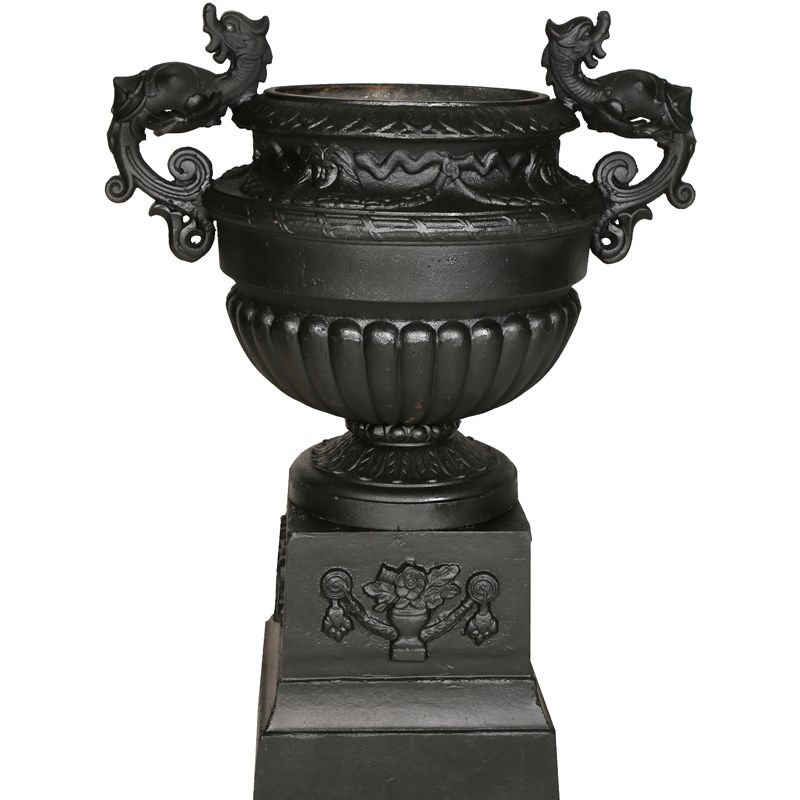 Cast Iron Drakos Urn & Pedestal Urn and Pedestal  