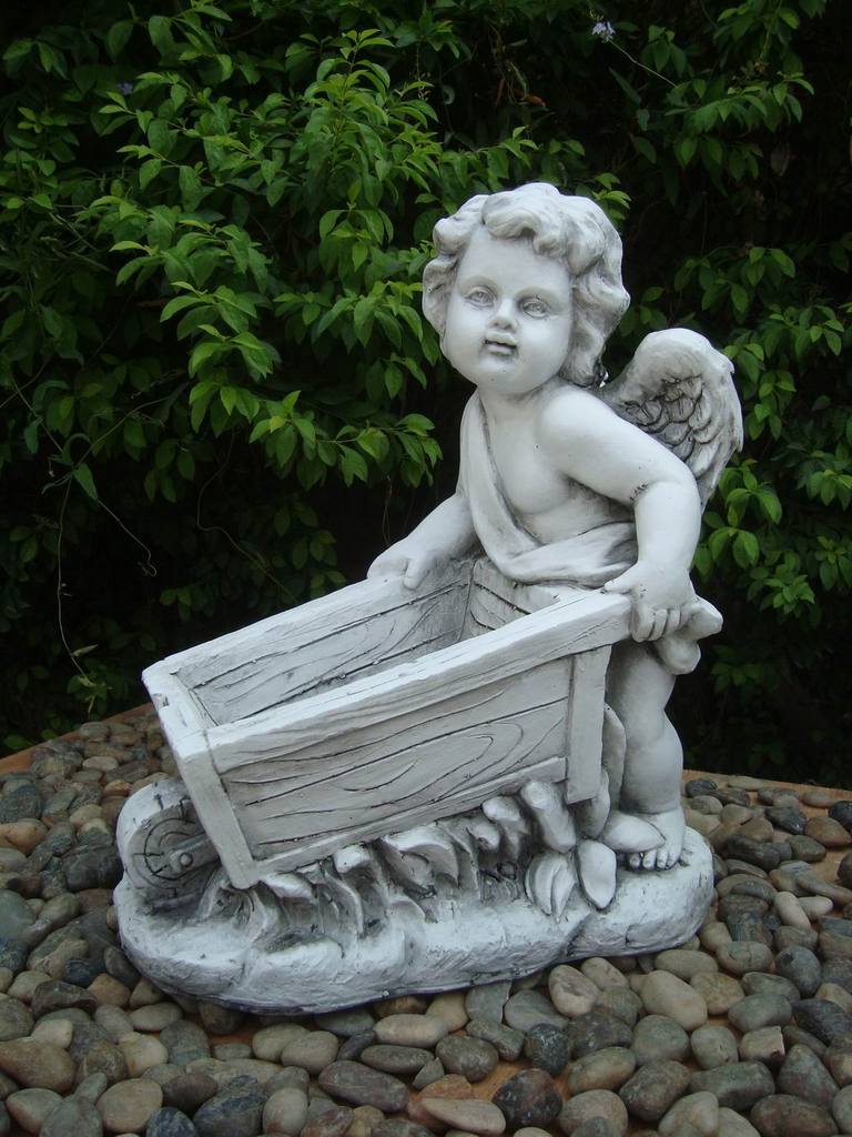 Angel Statue with Wheelbarrow Statue Courtyard Living