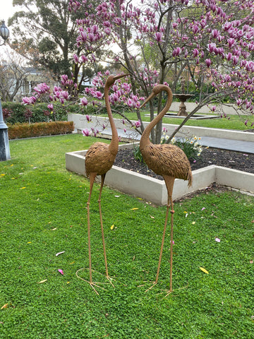 Crane Set Large Head Up & Down Rust Statue  