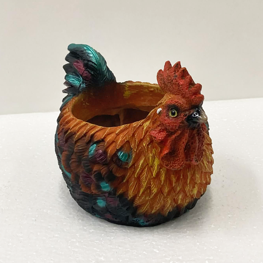 12.5cm Resin Chicken Pot Pot Orange