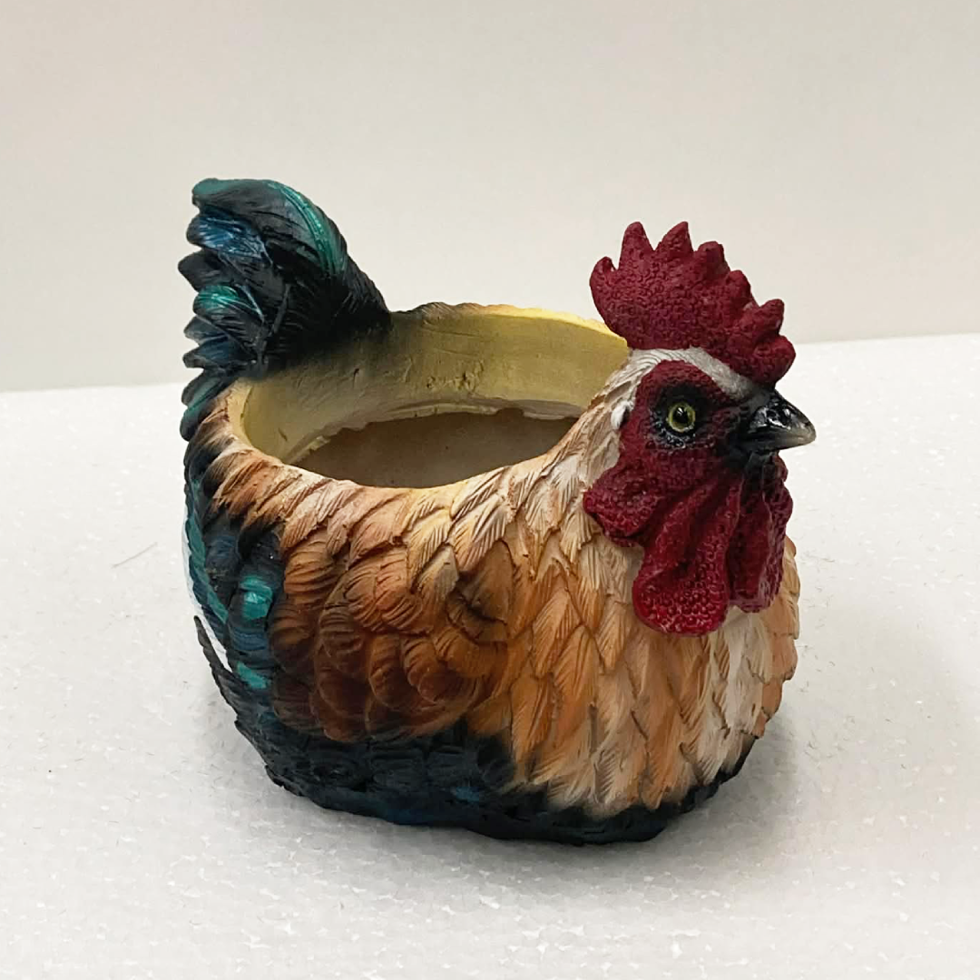 12.5cm Resin Chicken Pot Pot White/Orange