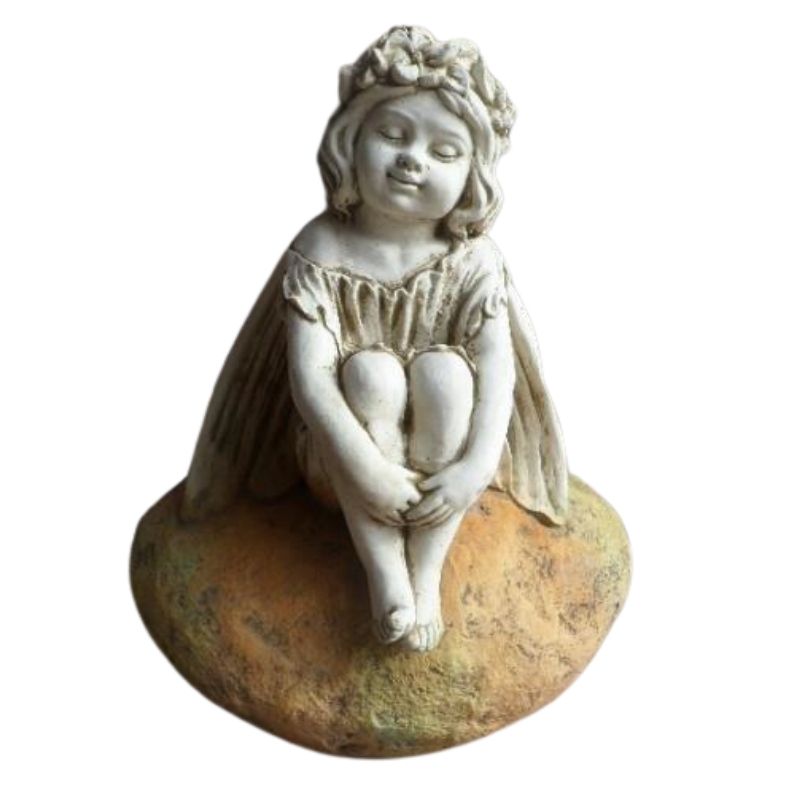 Fairy On Rock Knees Up Statue  