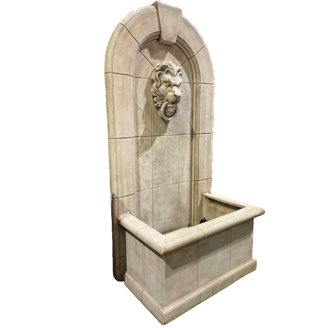 Sandstone Lion Wall Fountain Water Feature  