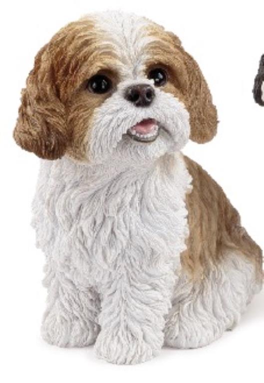 Sitting Shih-Tzu Figurine Statue Brown & White