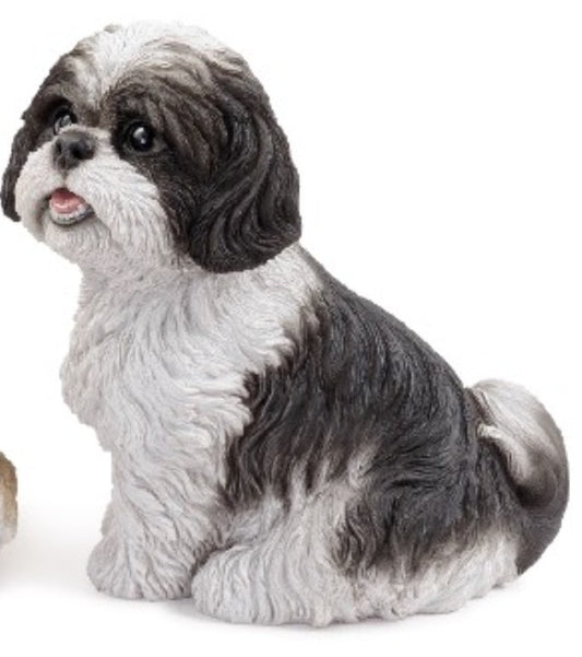 Sitting Shih-Tzu - Black & White Figurine Statue