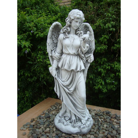 Tall Lady Angel Holding Bird Statue Statue
