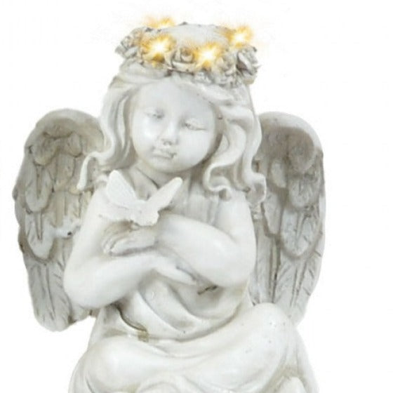 Angel with LED Light Statue Angel Sitting Cross-Legged 