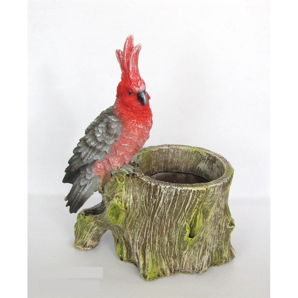 16.5cm Resin Parrot Pot Pot Galah (Red/Grey)
