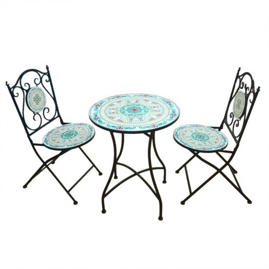 Mosaic Metal Outdoor Table with 2 Chairs Home & Garden