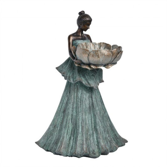 Bell Flower Lady w/Bird Bath Statue