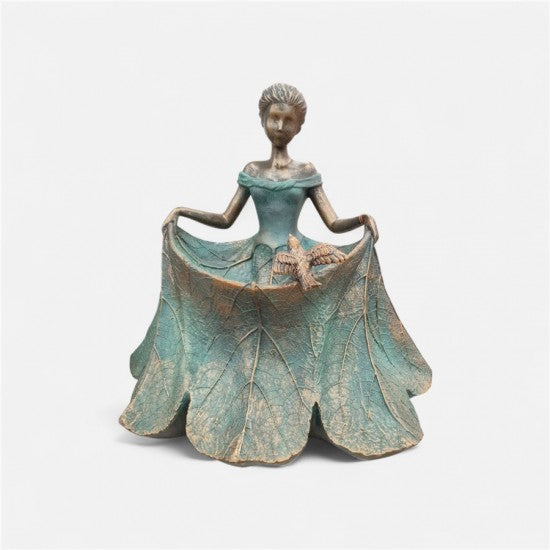 Bell Girl In Leaf Skirt w/ Bird on it Statue