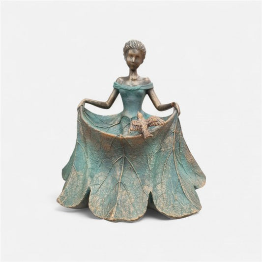 Bell Girl In Leaf Skirt w/ Bird on it Statue