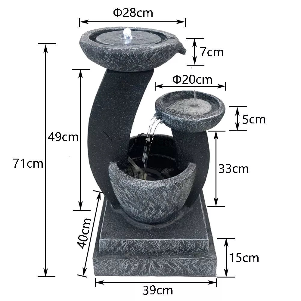 3 Tier Bowls Solar Fountain Water Feature  