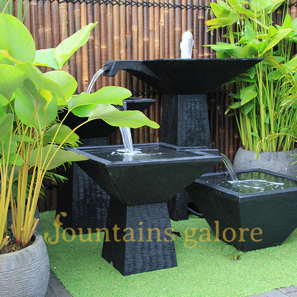 Three Tier Square Bowl Cascade Fountain – Large – Fountains Galore