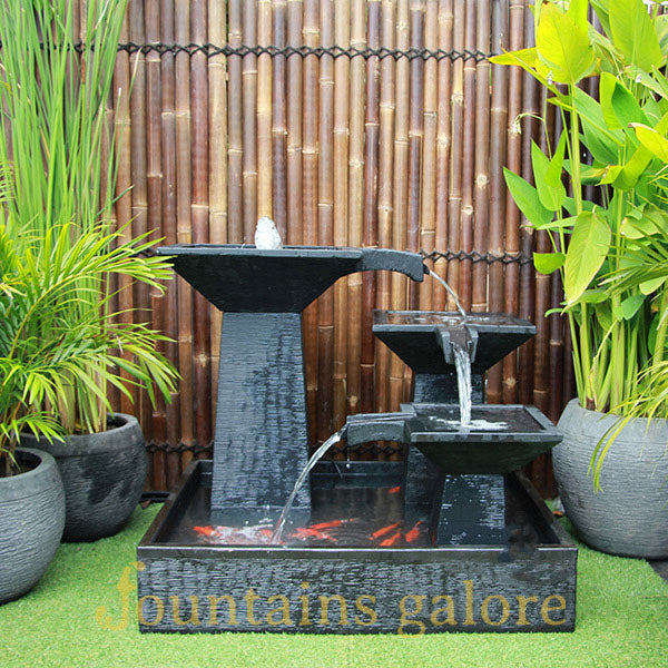 Three Tier Square Bowl Cascade Fountain – Medium Water Feature Rust Standard (240V)