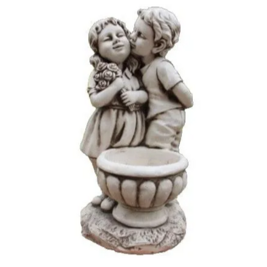 Boy & Girl Kissing by Pot Statue Statue  