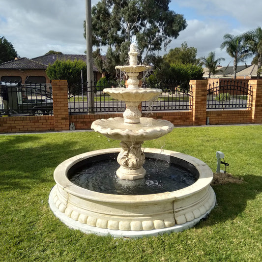 Three Tier Milano Fountain Water Feature w/ Pump + 1.8m Pond and Concrete Surrounds 