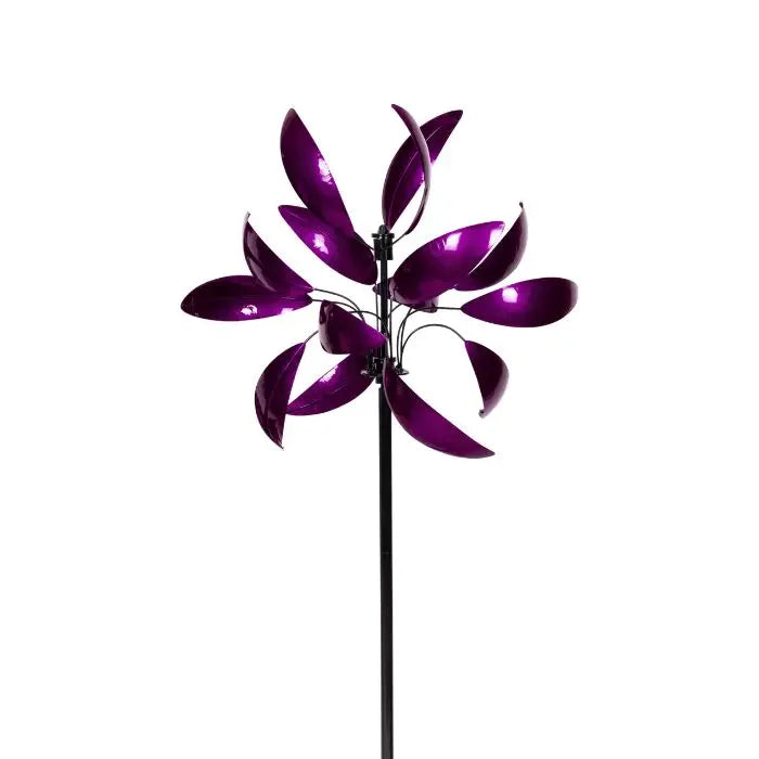 Fantasy Fuchsia Wind Spinner - Powder Coated Iron Garden Decor, 65cm x 65cm x 210cm Wind Spinner