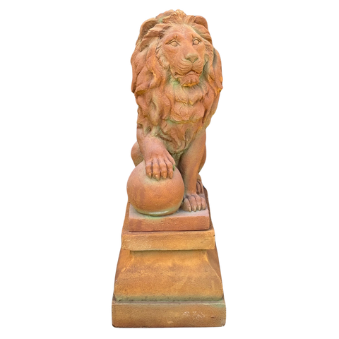 Statue Lion with Ball on Pedestal Statue Left 