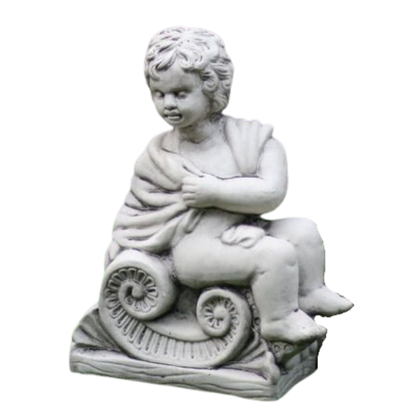 Cherub Book End Statues (Winter / Autumn) Statue Concrete Grey Autumn (Right)