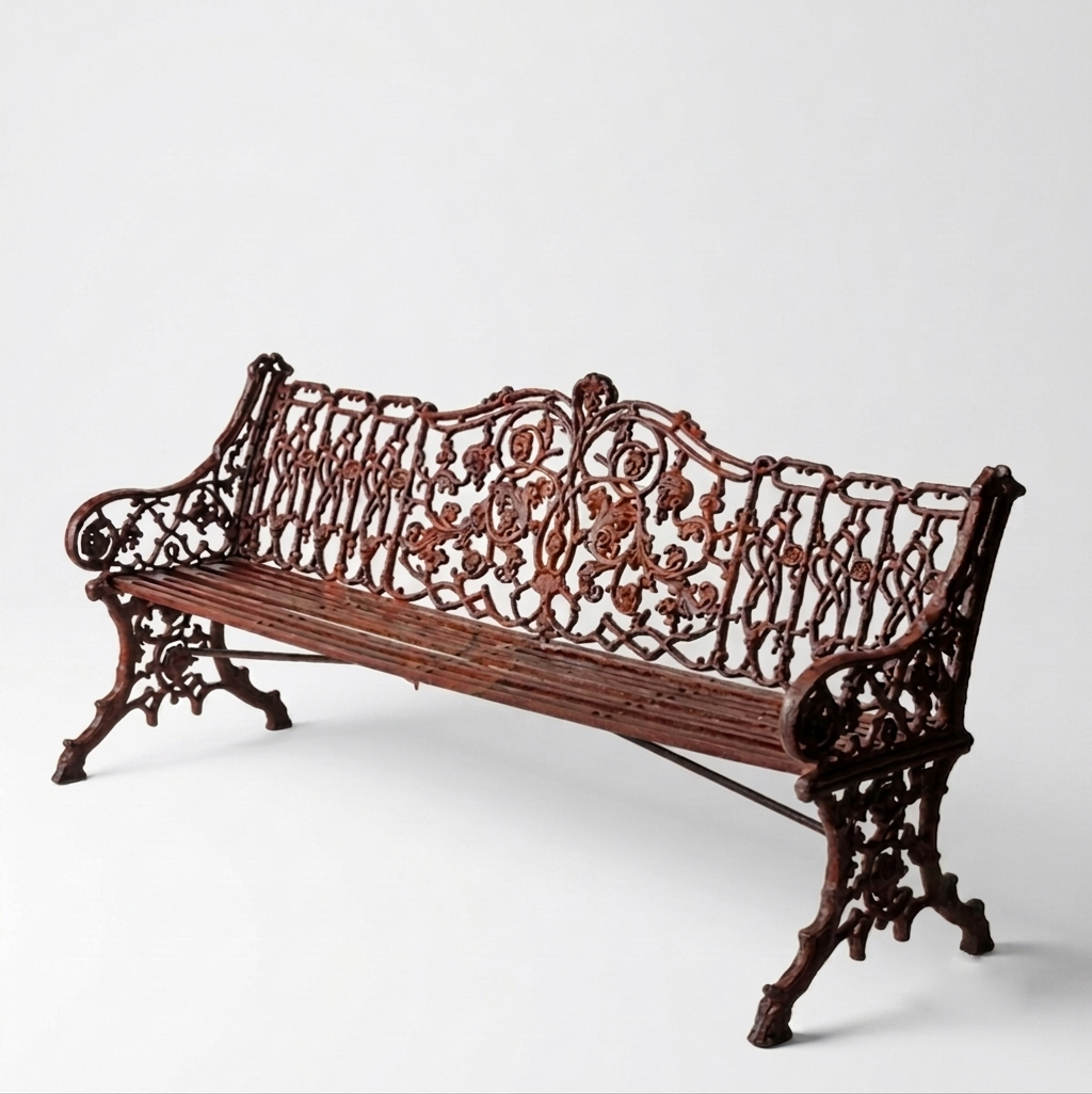 Extra Long Bench Rust with dimensions 90cm height, 182cm length, and 56cm depth, designed by Oshi. Perfect for outdoor or indoor use.