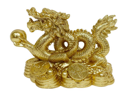 Golden Chinese Dragon on Money Base Statue