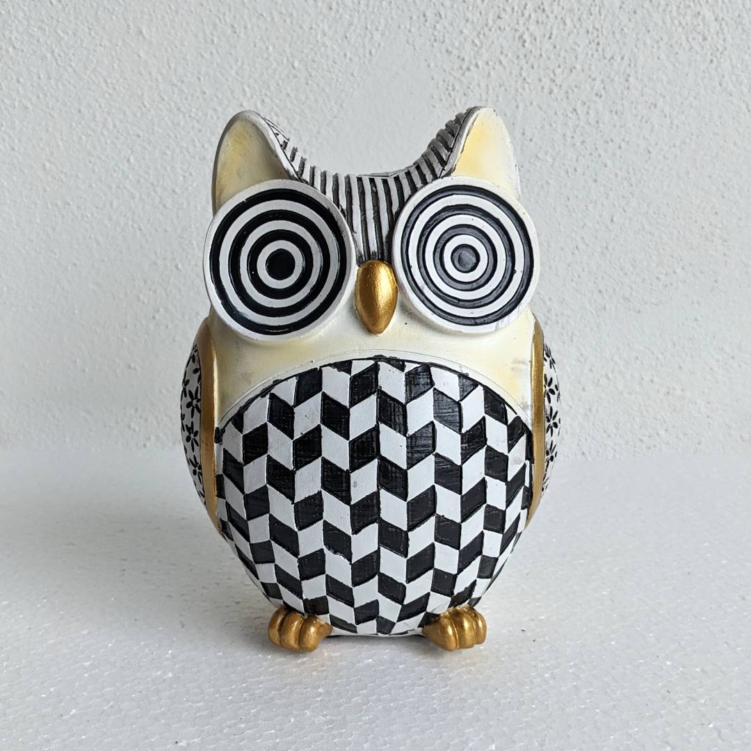 15cm Checked Owl Statue Statue