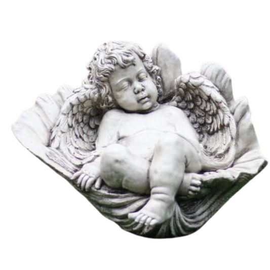 Cherub In Shell Statue  