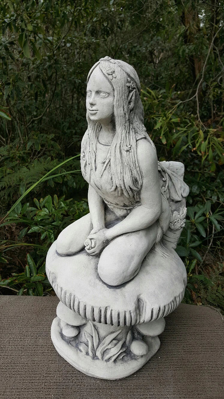 Large Fairy on Mushroom Statue Statue  