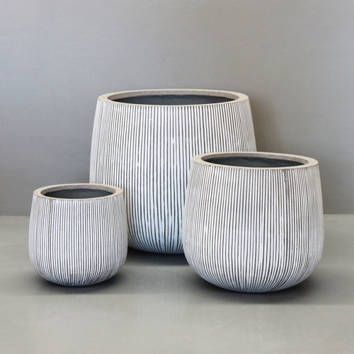 White Vertical Stripe Sack Pot Pot  