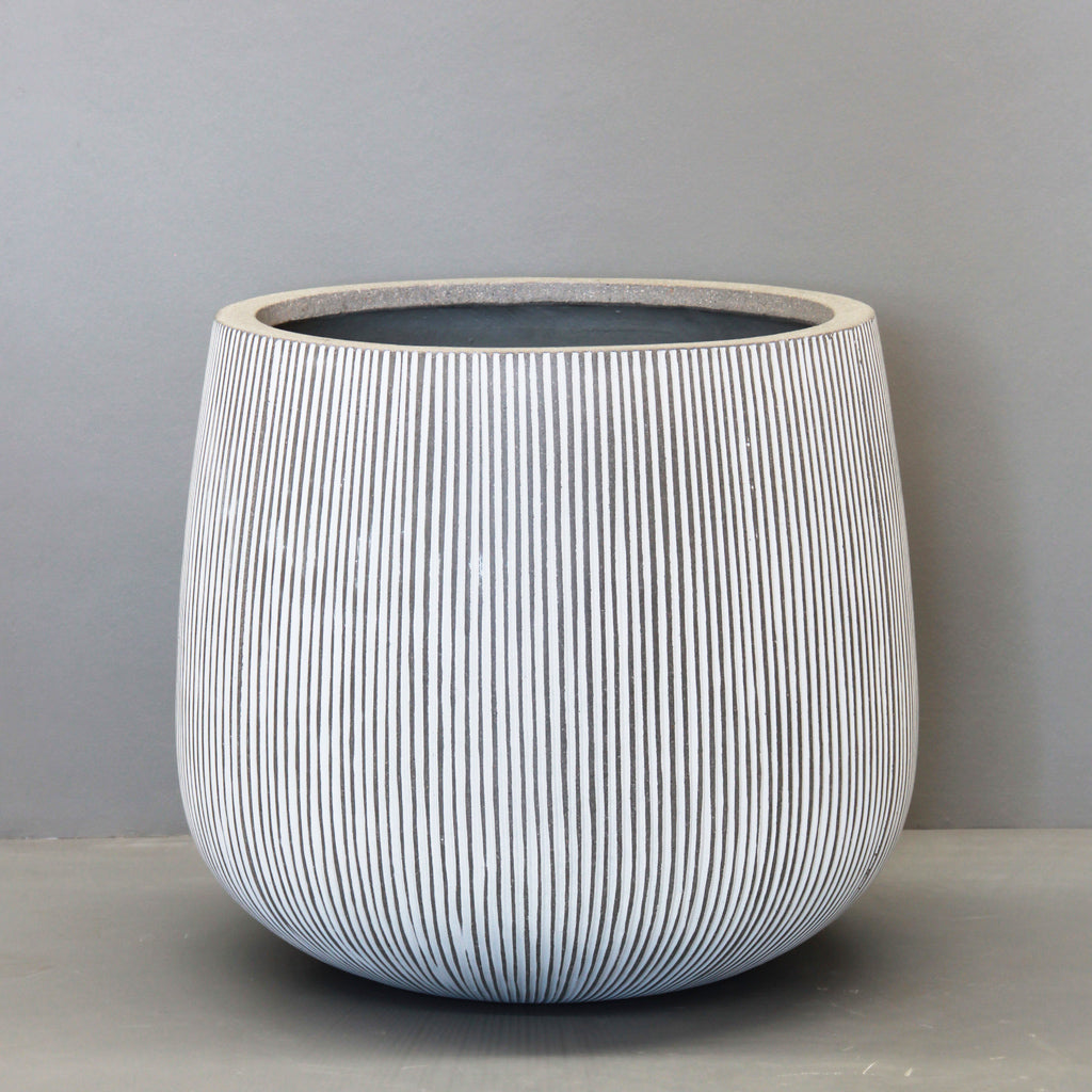White Vertical Stripe Sack Pot Pot Large 