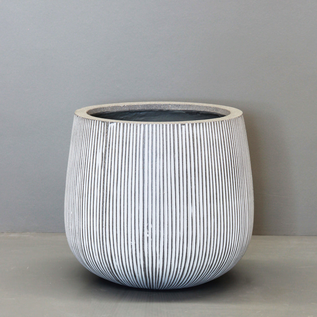 White Vertical Stripe Sack Pot Pot Medium 