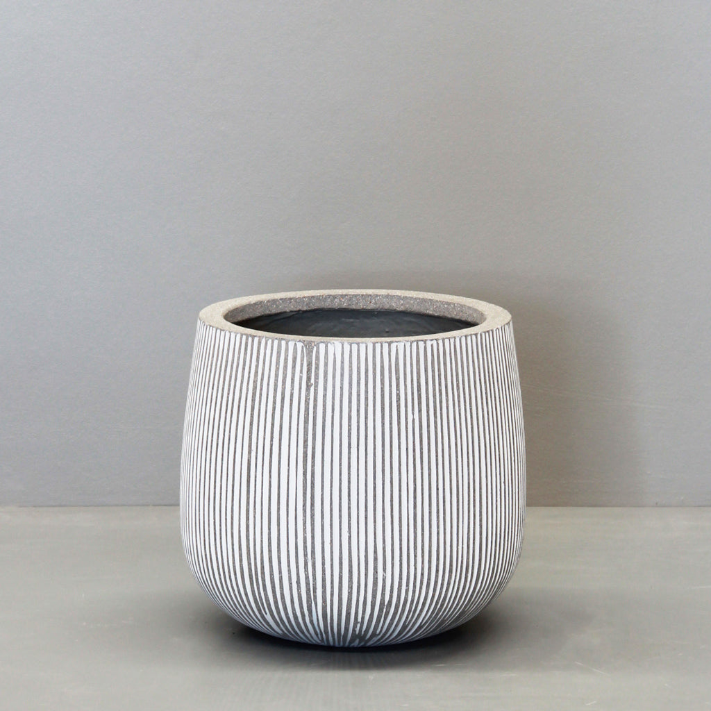 White Vertical Stripe Sack Pot Pot Small 