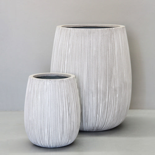 White Vertical Stripe Tall Sack Pot Pot  