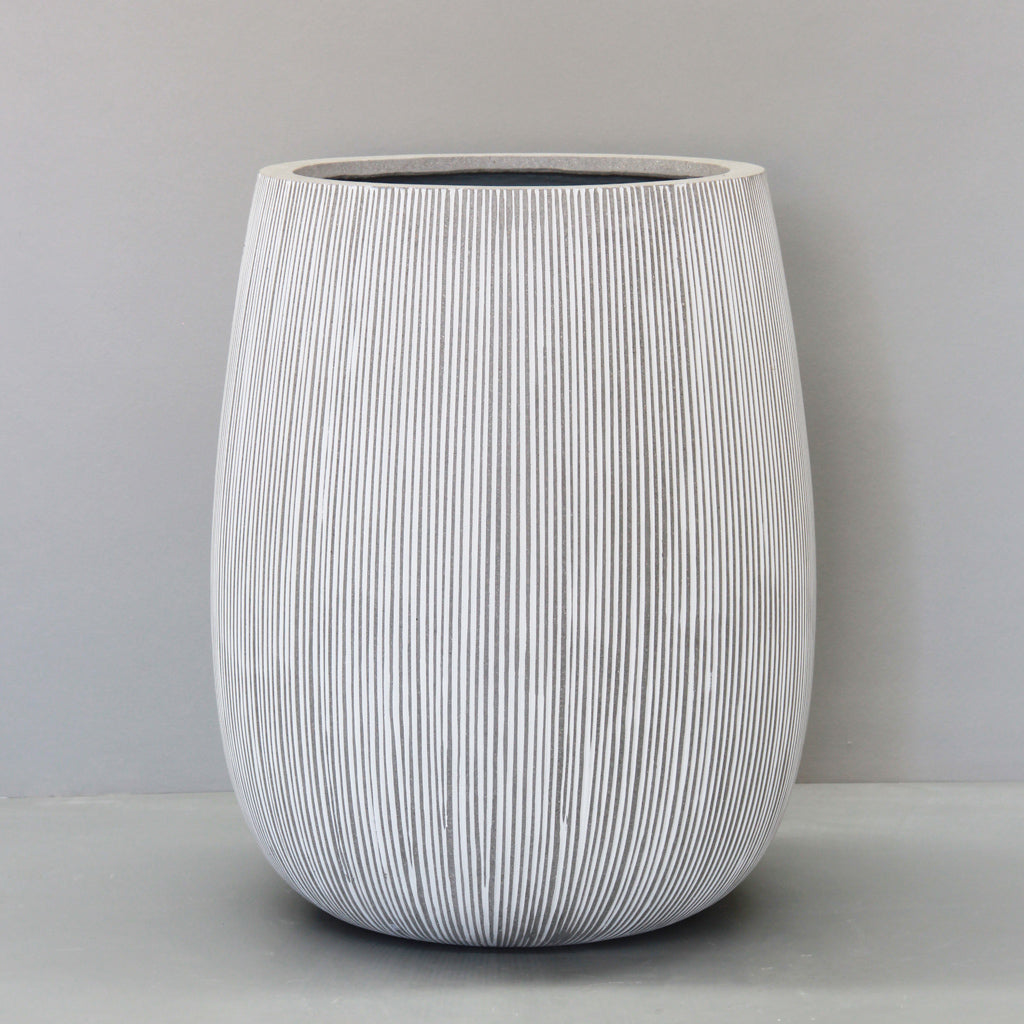 White Vertical Stripe Tall Sack Pot Pot Large 