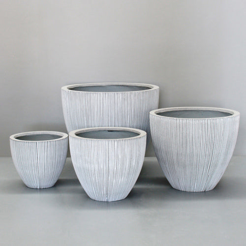 White Vertical Stripe Egg Pot Pots & Planters  