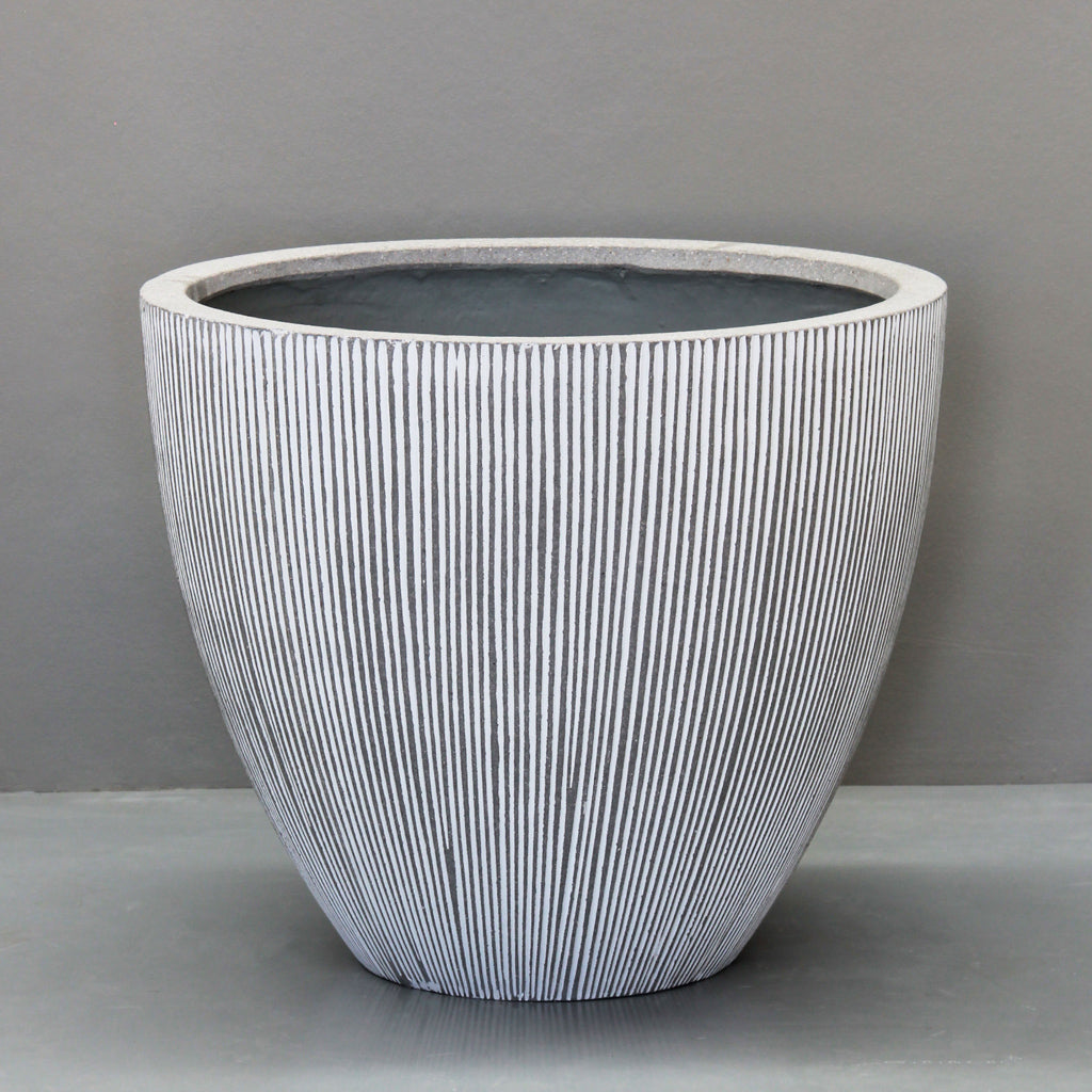 White Vertical Stripe Egg Pot Pots & Planters Large 