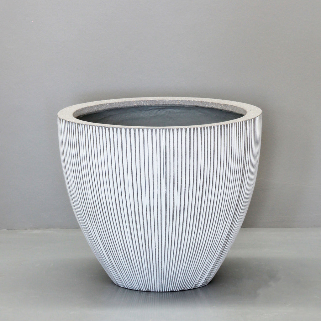 White Vertical Stripe Egg Pot Pots & Planters Medium 