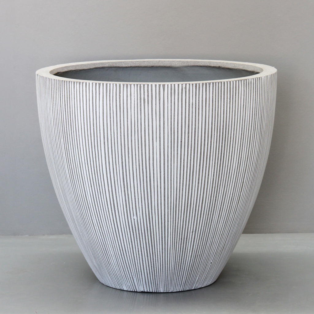 White Vertical Stripe Egg Pot Pots & Planters Extra Large 