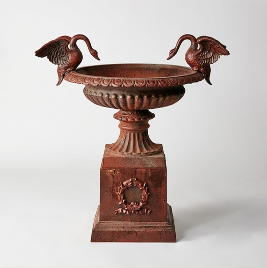 Rust Swan Urn Urn and Pedestal