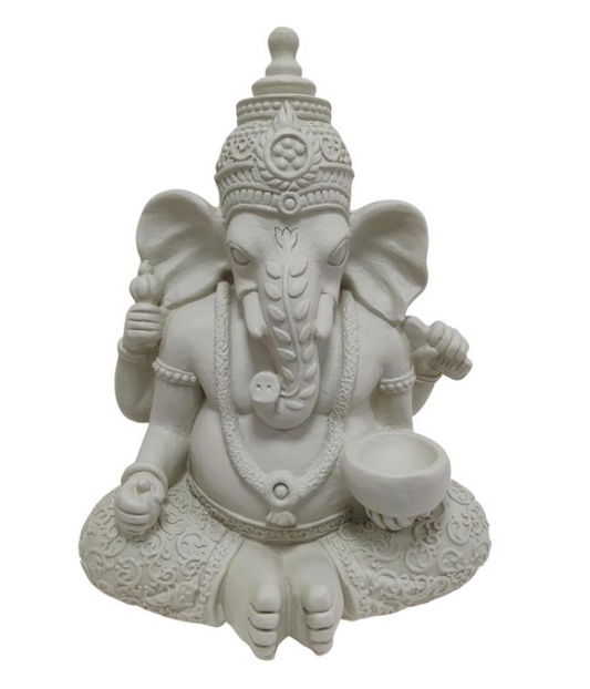 Sitting Garden Ganesh Holding Offering Bowl Statue