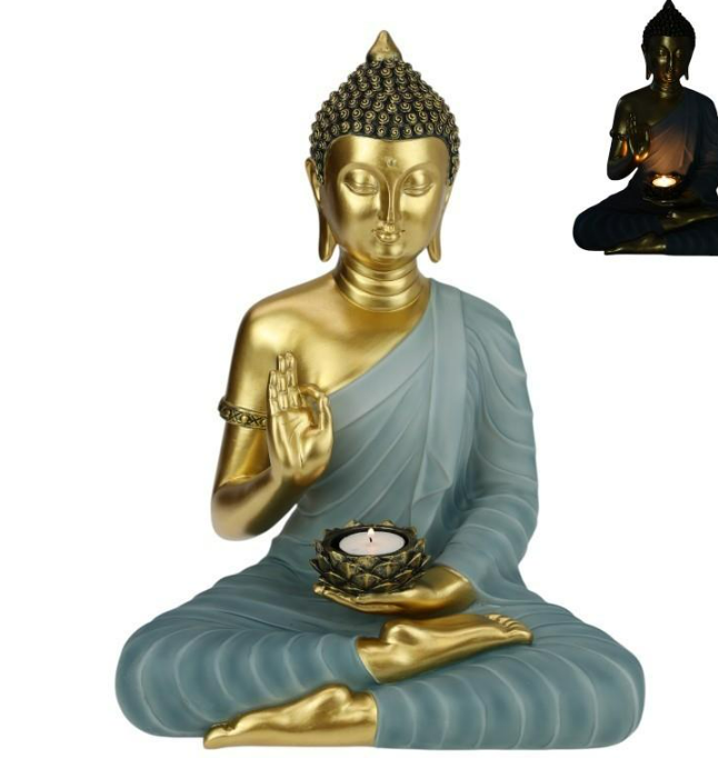 Sitting Rulai Buddha with Tealight Holder Statue